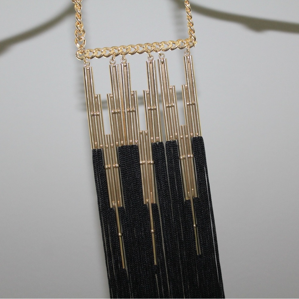 bebe Metal Bar & Long Fringe Statement Necklace - Picture 11 of 13
